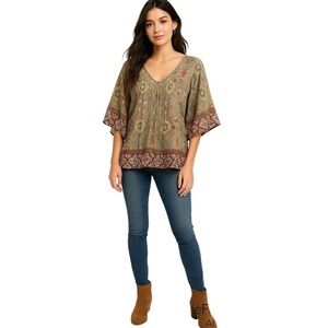 Vintage Unity World‎ Wear Blouse Womens Medium Boho Paisley Kimono Sleeve